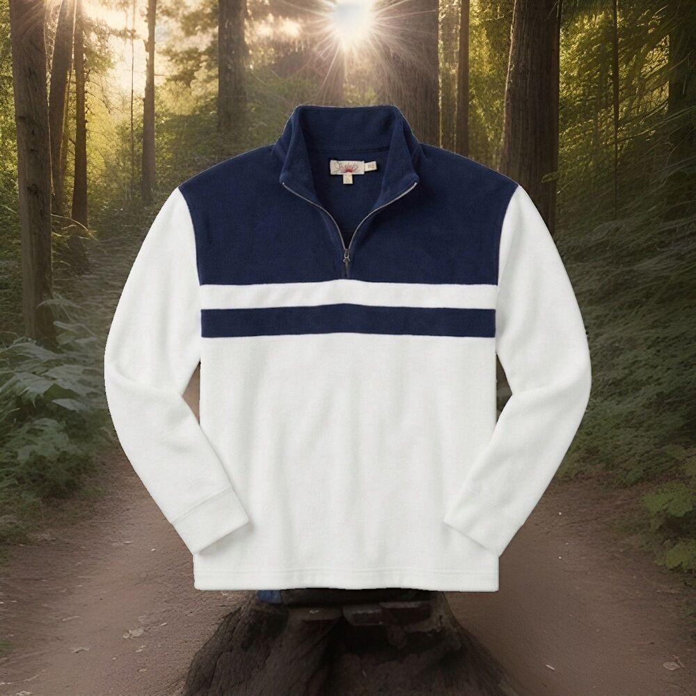 Faherty Women’s Quarter zip Pullover Fleece Organic Cotton Blue/White Small EUC!